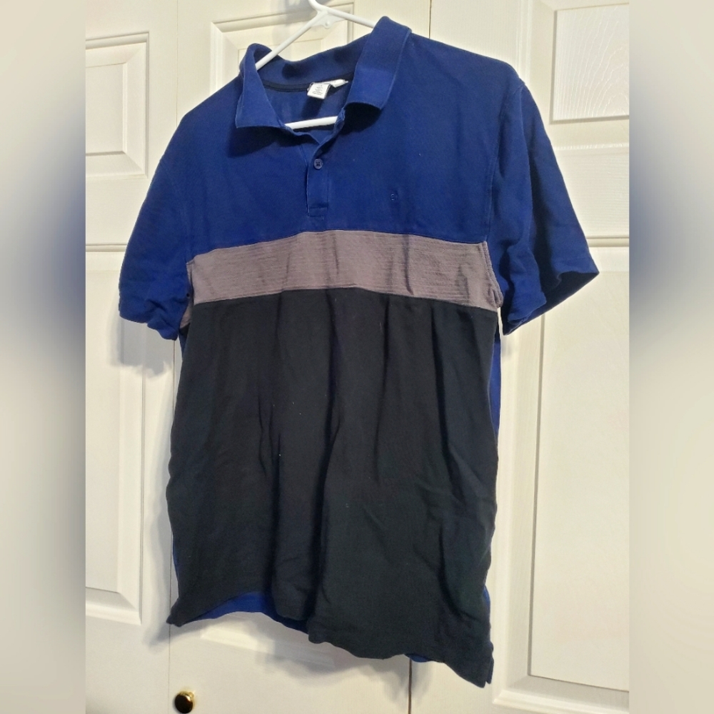 Calvin Klein, Mens L, Blue, Black and Grey polo shirt